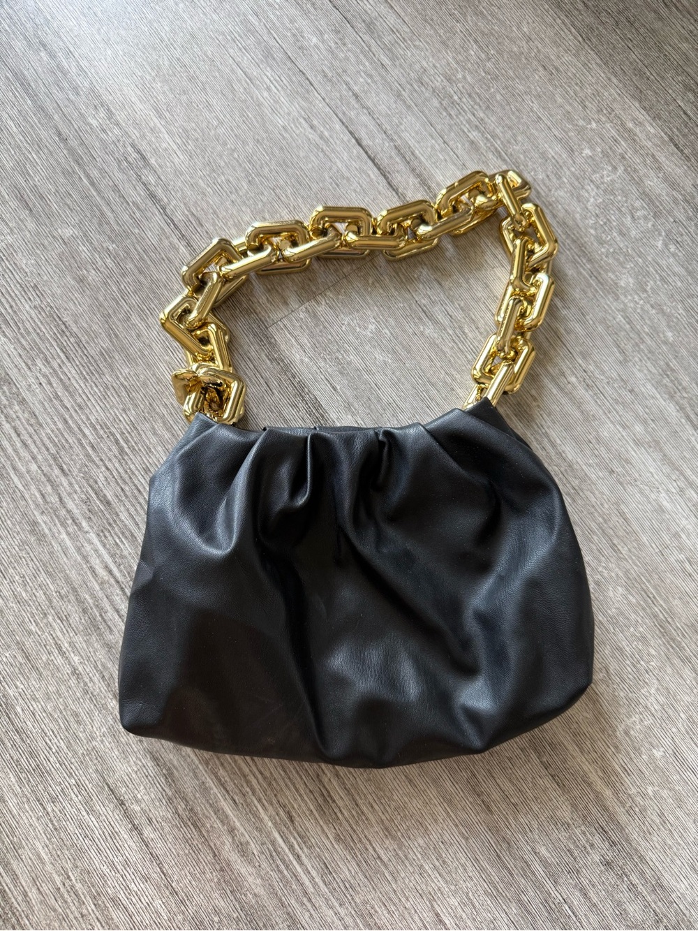 Black Chain-Handle Ruched Shoulder Bag